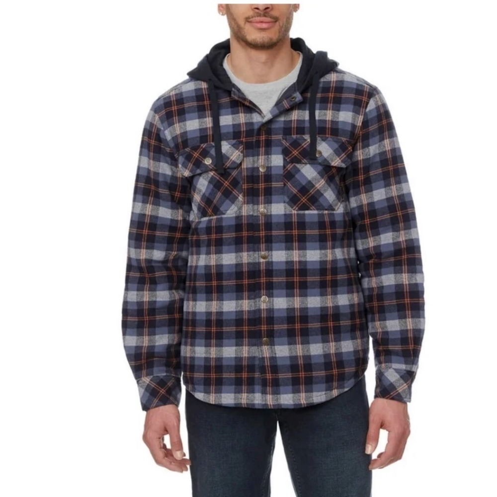 Legendary Outfitters Men's Plaid‎ Insulated Casual Hooded
Shirt Jacket-Blue / M